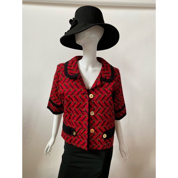 Hester Womens Suit Jacket Blazer Multicolor Geometric Short Sleeve Vintage L New - Picture 9 of 12